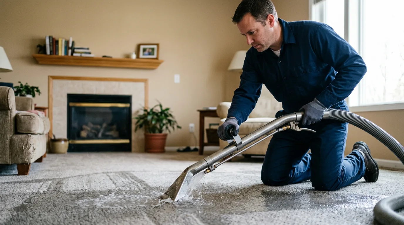 Water damage restoration technician working near Hastings, PA